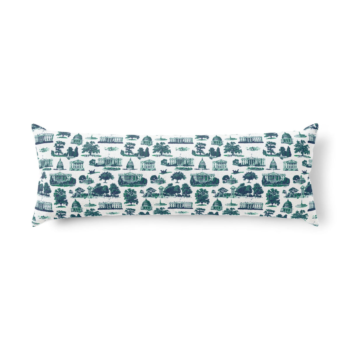 Coastal Cottage Body Pillow — Nautical Blue Harbor Scene Decorative Lumbar Pillow