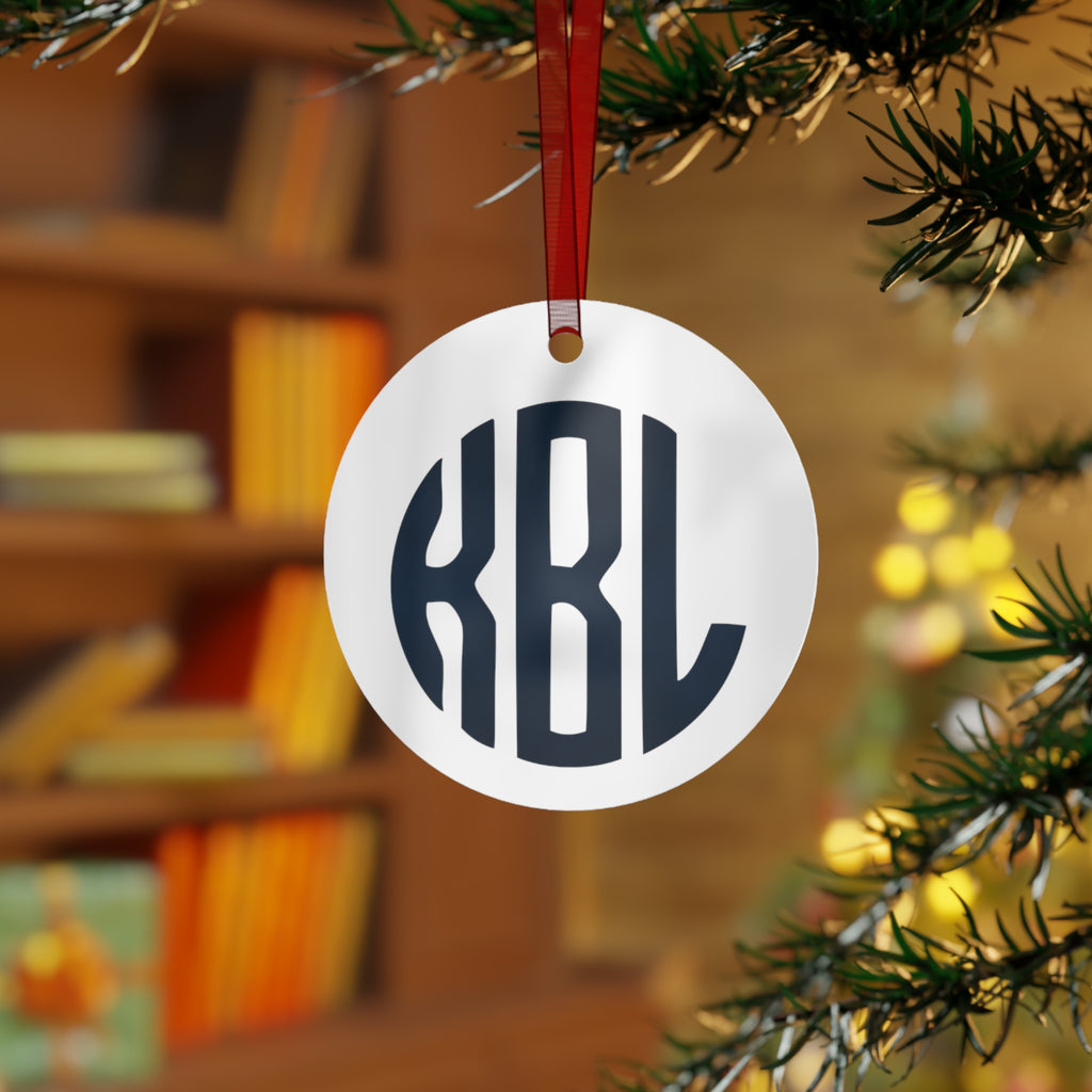 Personalized Monogram Metal Ornament - Round KBL Initials Holiday Decoration