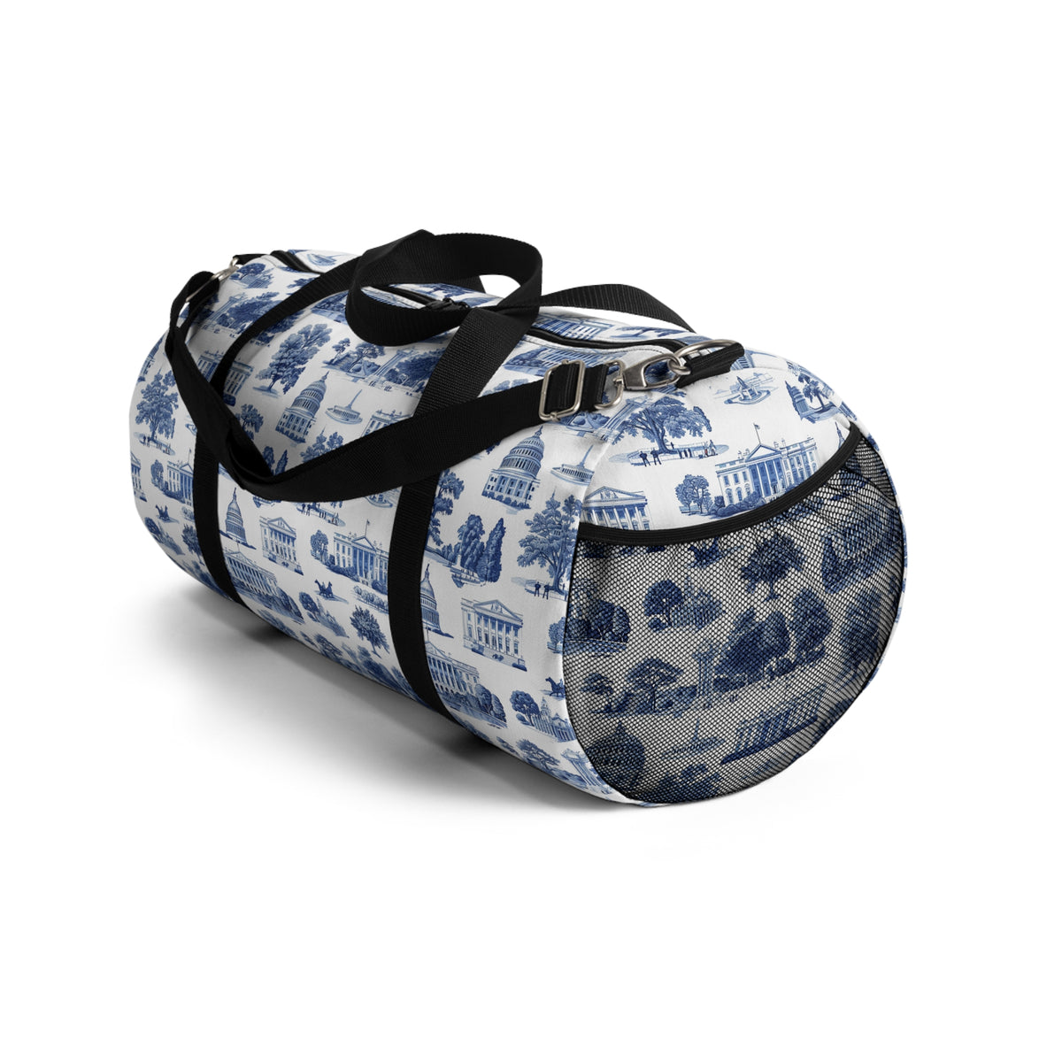 Blue Toile Travel Duffel Bag — Classic Scenic Print Weekender