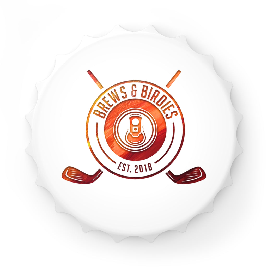 Brews & Birdies Bottle Opener — Golf Logo Magnetic Cap Opener (Est. 2018)