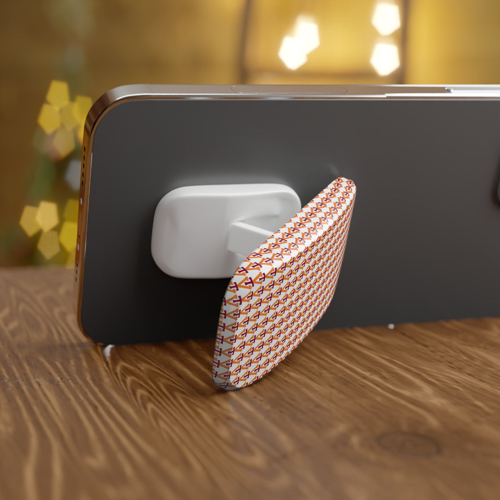 Geometric Tile Phone Grip — Orange & Red Pattern Click-On Stand