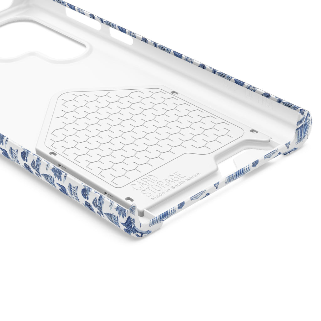 Blue Toile Phone Card Case — Vintage Scenic Pattern Phone Case with Card Holder