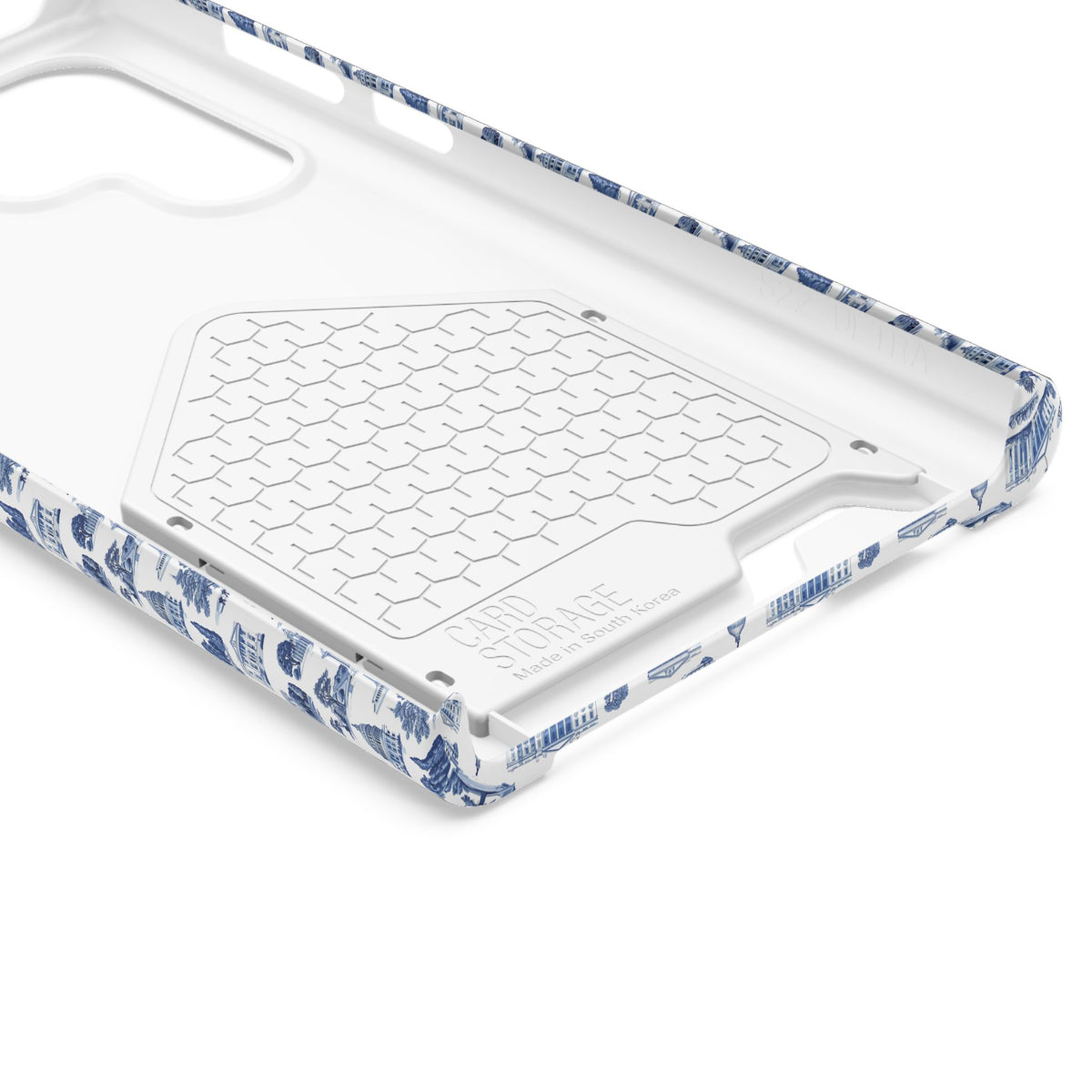 Blue Toile Phone Card Case — Vintage Scenic Pattern Phone Case with Card Holder
