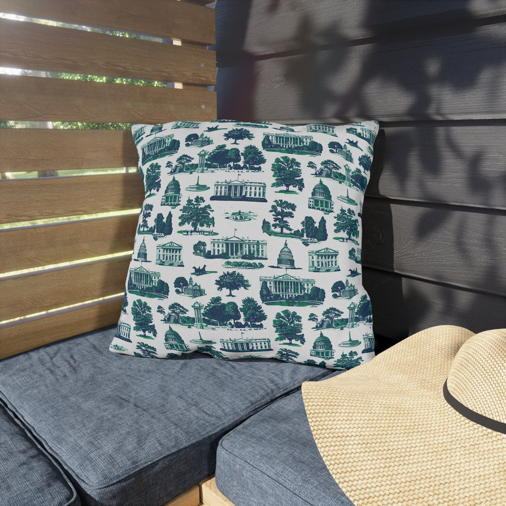 Outdoor Pillow — Blue Washington D.C. Landmark Toile Pattern