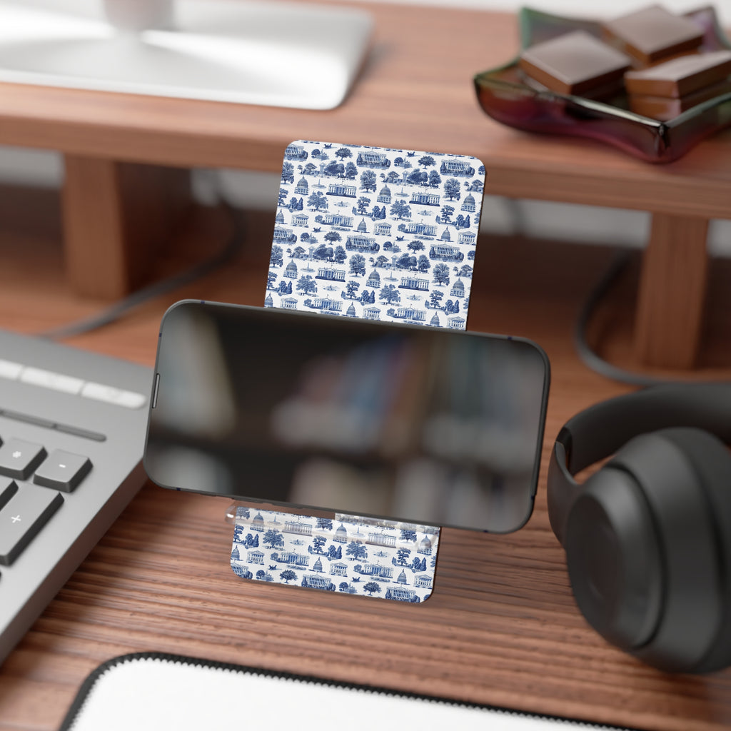 Blue Toile Pattern Phone Stand — Decorative Mobile Display Stand for Smartphones