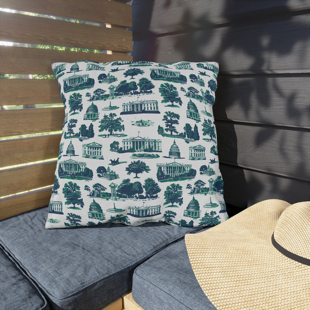 Outdoor Pillow — Blue Washington D.C. Landmark Toile Pattern