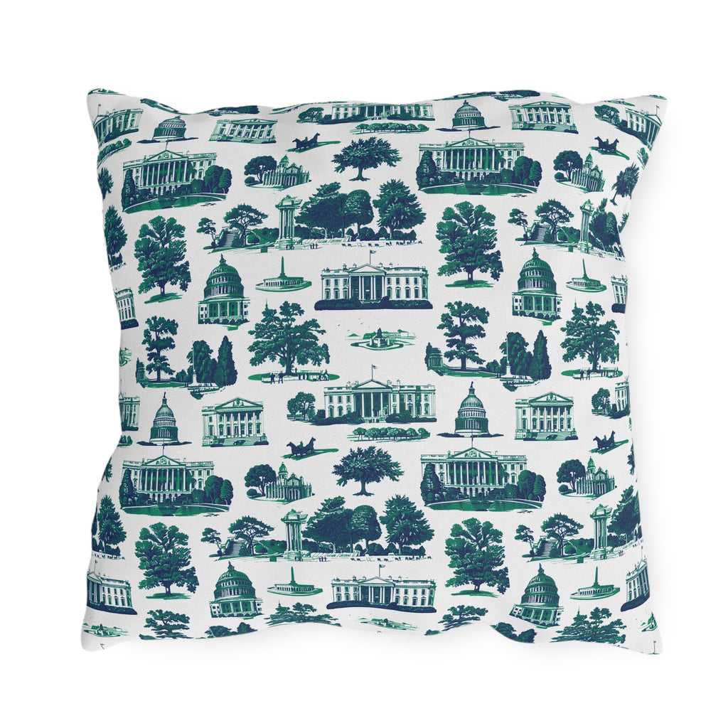 Outdoor Pillow — Blue Washington D.C. Landmark Toile Pattern