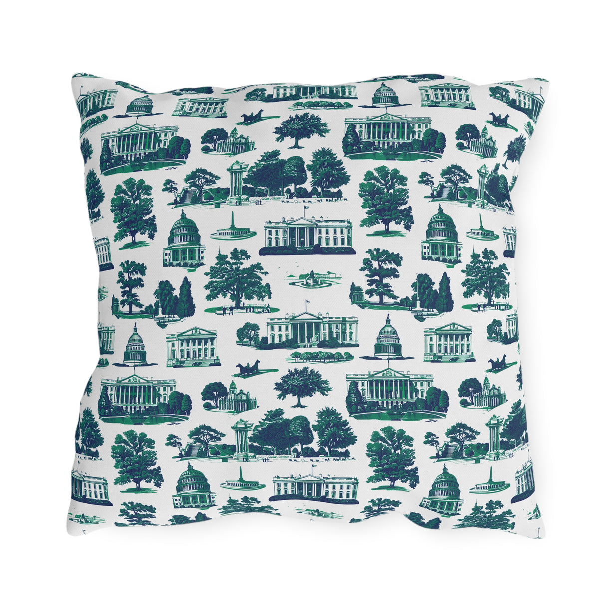 Outdoor Pillow — Blue Washington D.C. Landmark Toile Pattern