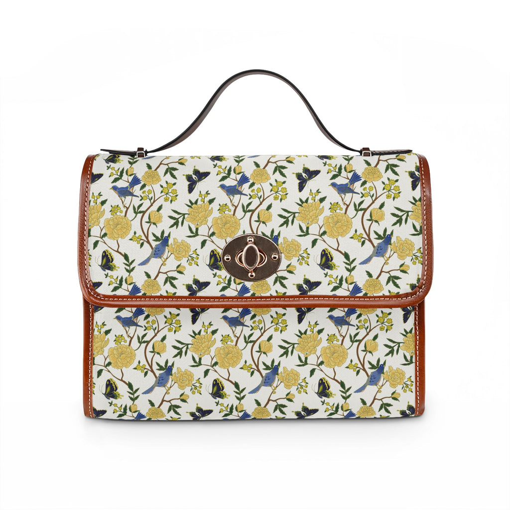 Floral Canvas Satchel — Yellow Blue Water-Resistant Bag