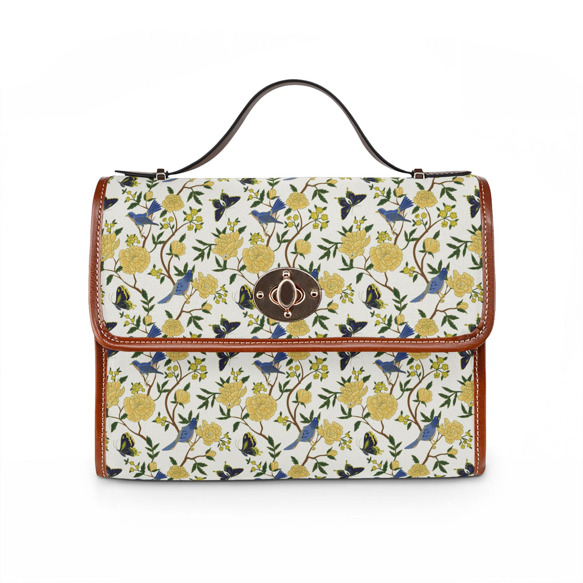 Floral Canvas Satchel — Yellow Blue Water-Resistant Bag