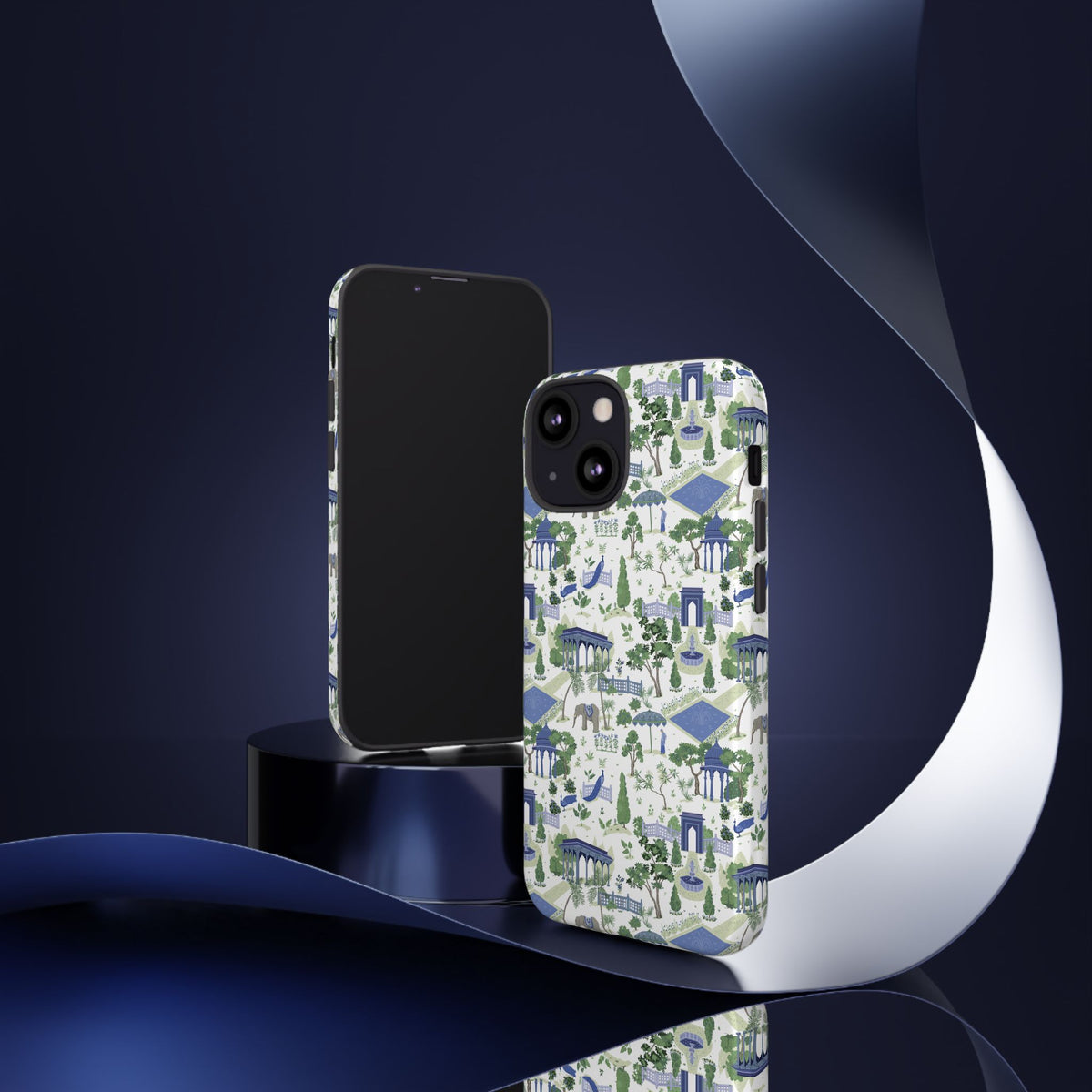 Garden Pavilion Phone Case — Blue & Green Toile Protective iPhone Cover