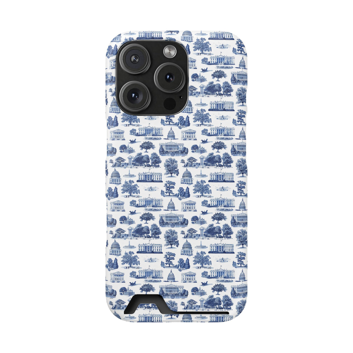 Blue Toile Phone Card Case — Slim Wallet Phone Case with Scenic Pattern