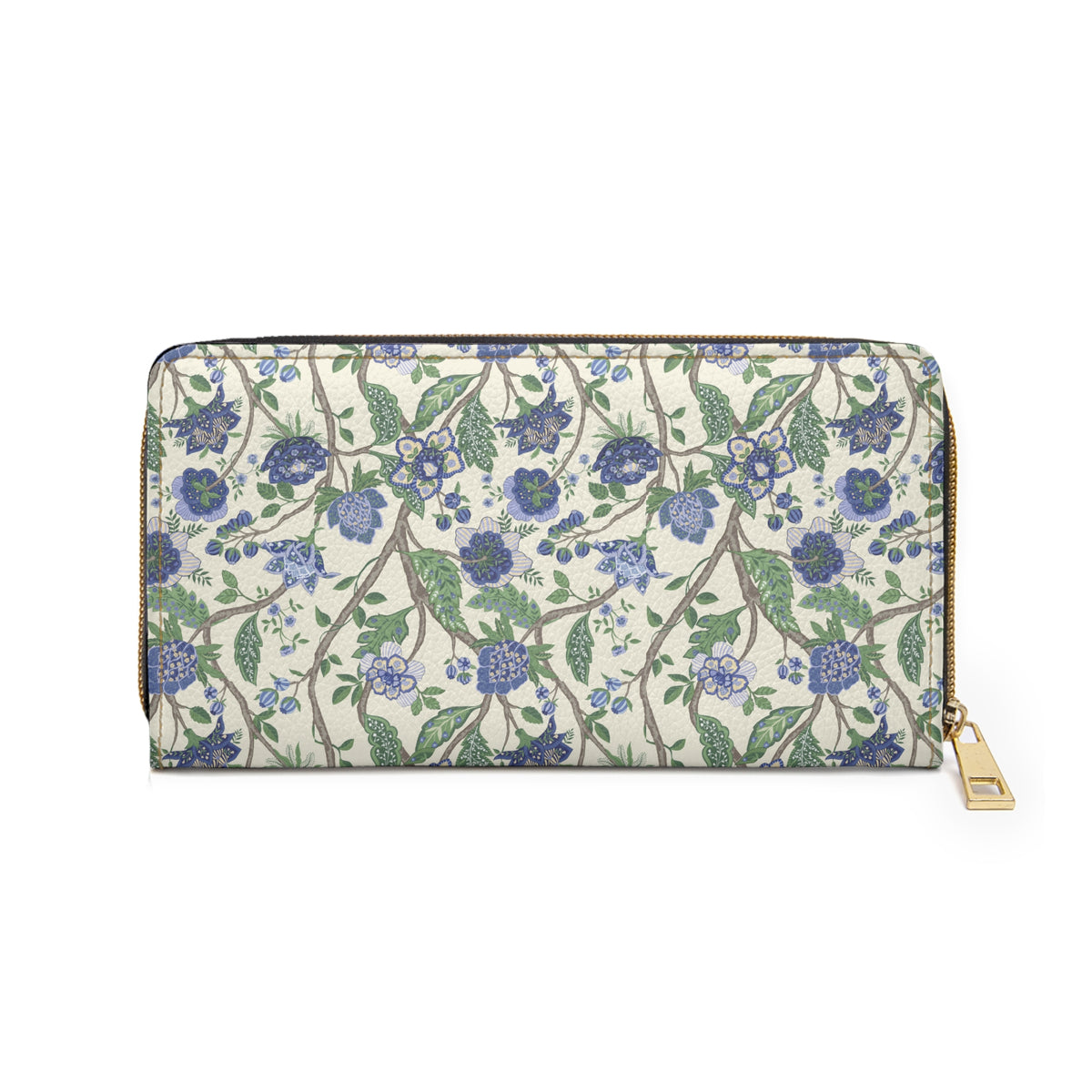 Floral Vine Zipper Wallet — Blue Vintage Botanical Wallet