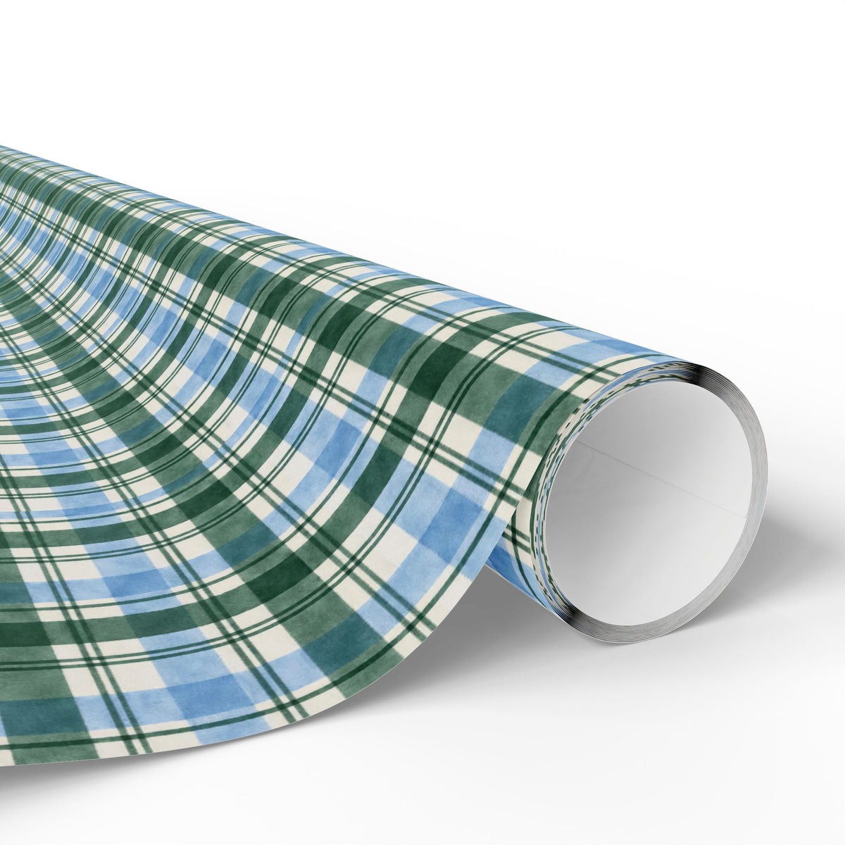 Plaid Wrapping Paper Roll — Blue & Green Tartan Gift Wrap