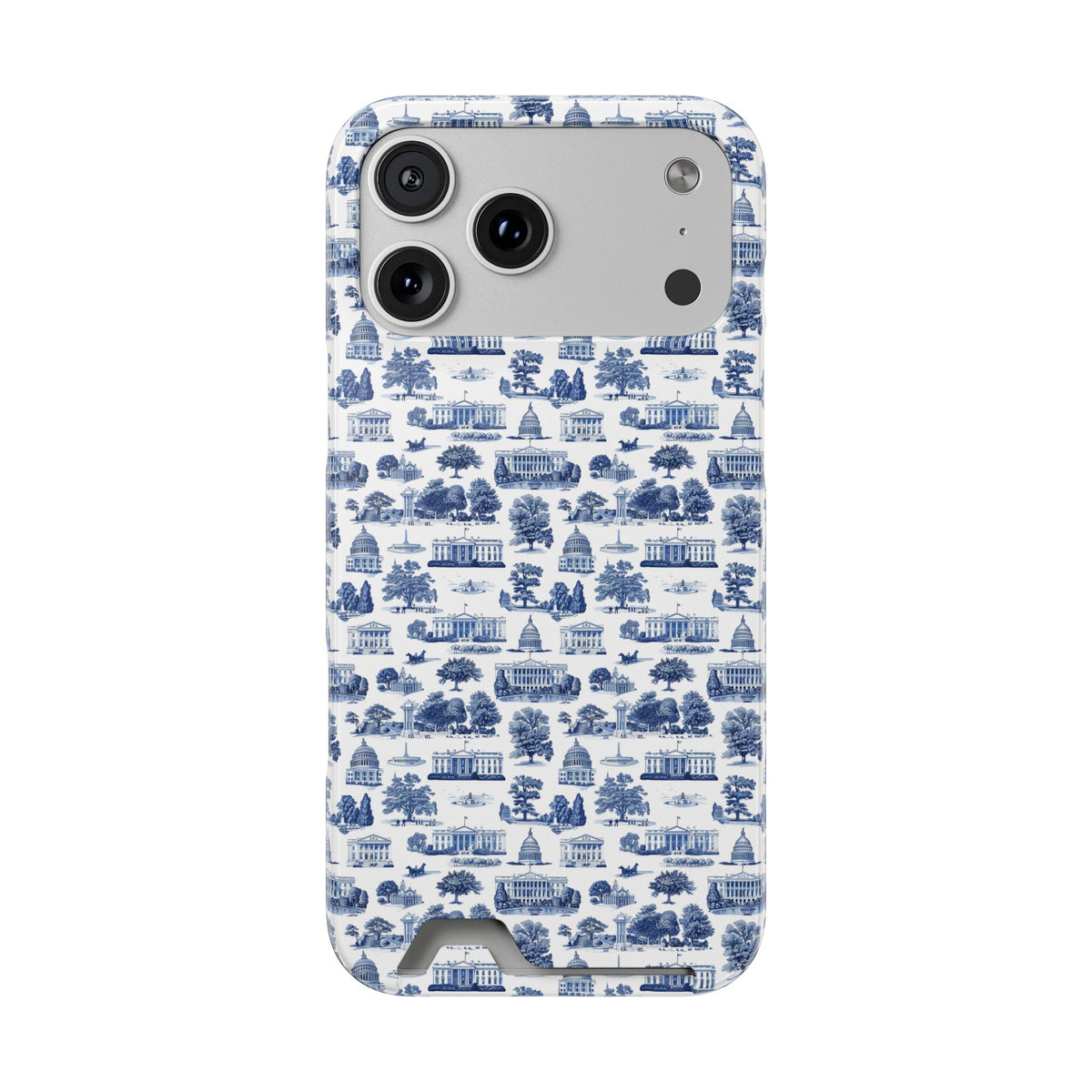 Blue Toile Phone Card Case — Slim Wallet Phone Case with Scenic Pattern