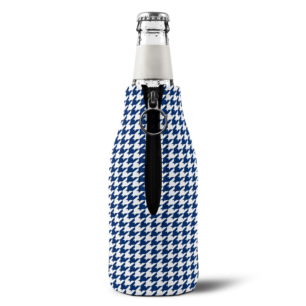Houndstooth Zip-Up Bottle Cooler Sleeve — Insulated Wine & Beverage Koozie
