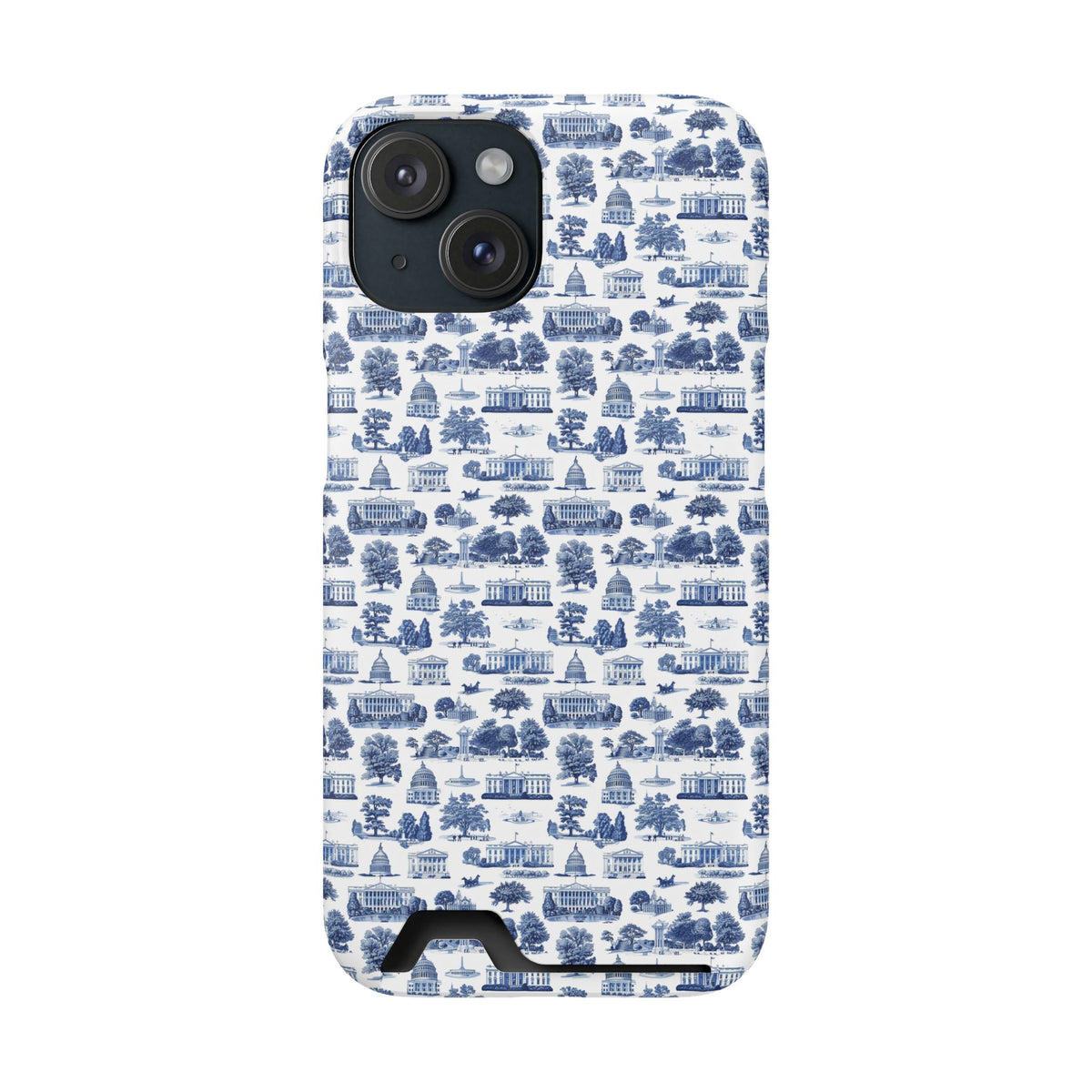 Blue Toile Phone Card Case — Vintage Scenic Pattern Phone Case with Card Holder