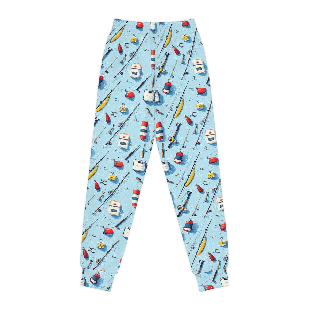 Kids Fishing Joggers — Blue All-Over-Print Fishing Gear Pattern