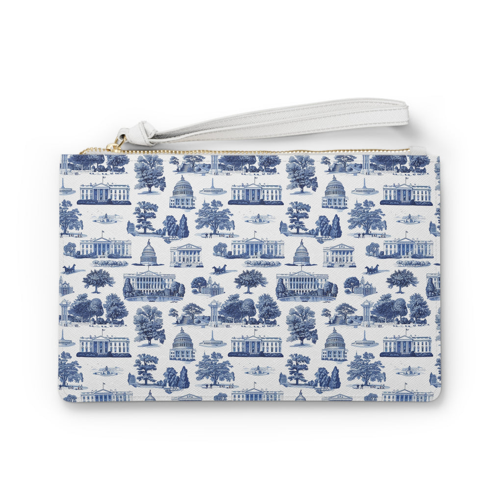 Capitol Toile Clutch Bag — Blue Washington Landmark Wristlet