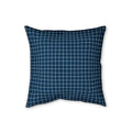 Navy Grid Throw Pillow — Modern Check Faux Linen Accent Cushion