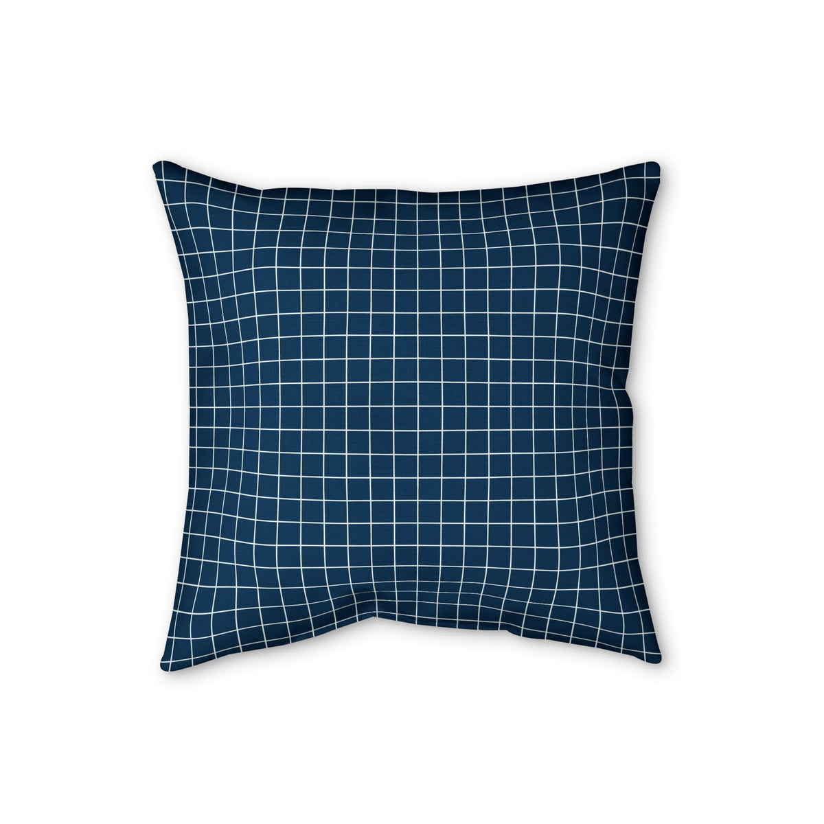 Navy Grid Throw Pillow — Modern Check Faux Linen Accent Cushion