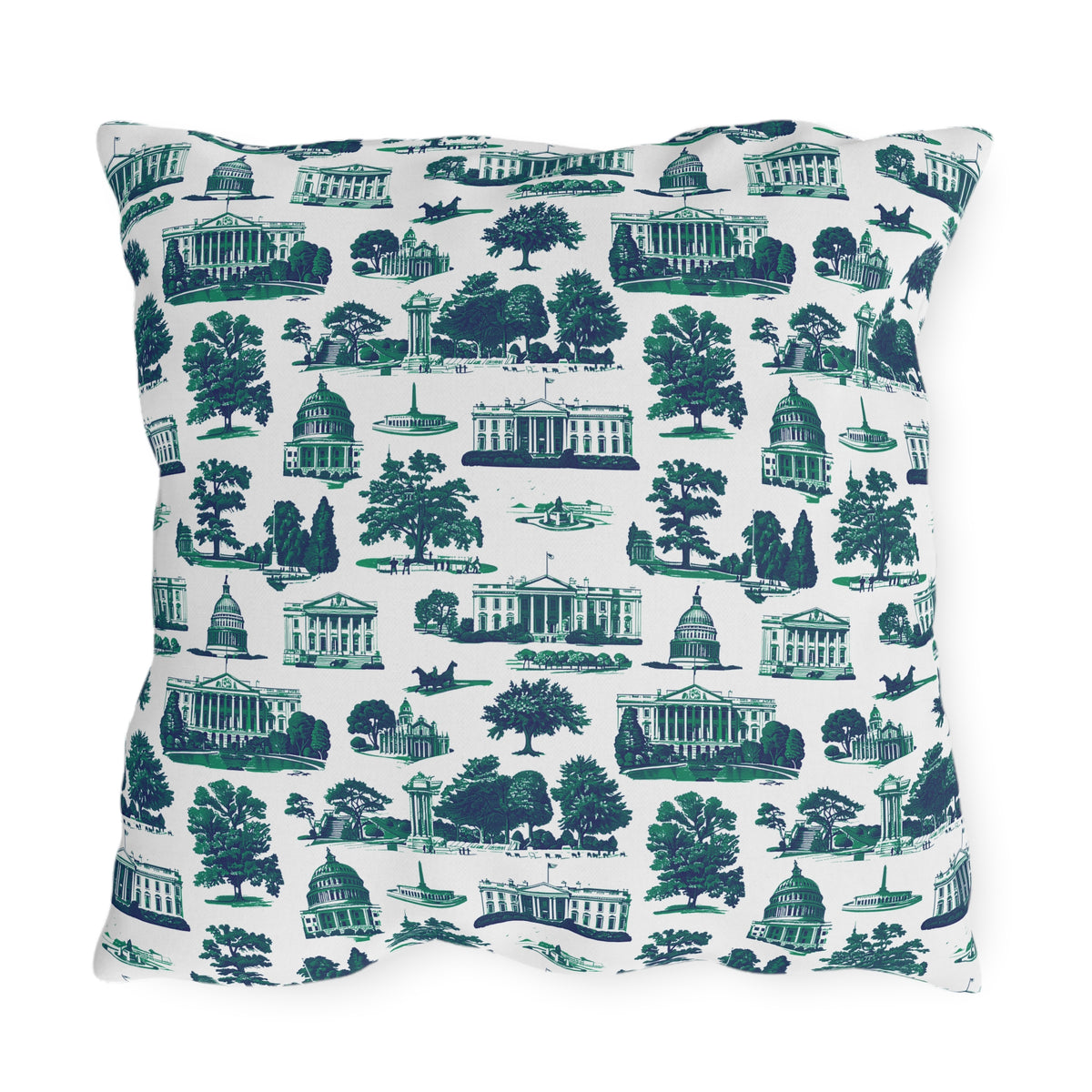 Outdoor Pillow — Blue Washington D.C. Landmark Toile Pattern